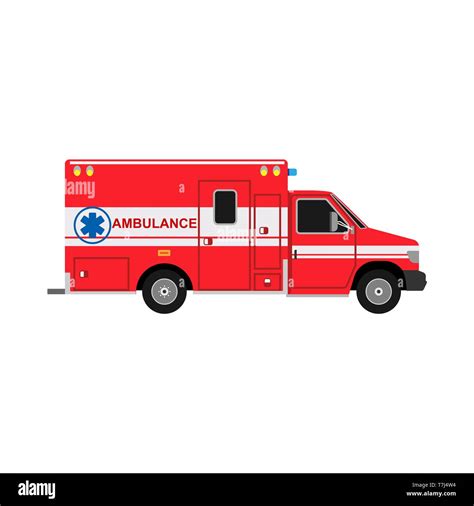 Ambulance Van Flat Vector Side View Help Emergency Auto Red