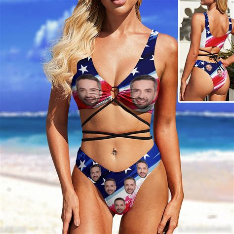 Custom American Flag Bikini With Face Personalized Photo Etsy Uk