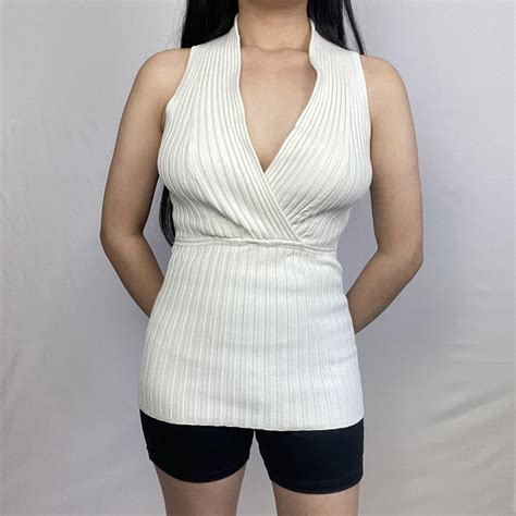 white ribbed tank top Casual white ribbed tank top... - Depop