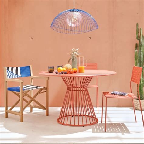 Terracotta Stalen Ronde Tuintafel Voor 4 6 Personen D120 Meknes