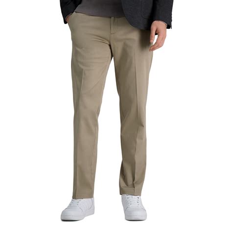 Haggar Mens Premium Straight Fit Flat Front Flex Waist Casual Pant Khaki