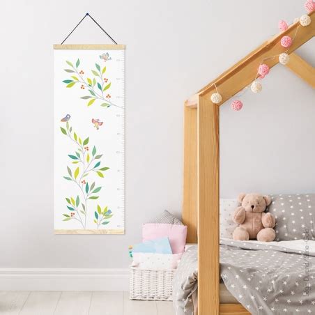 Toise murale pour bébé personnalisable oiseaux et fleurs