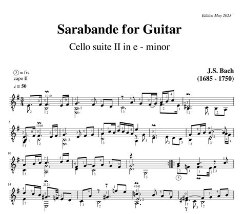 Johann Sebastian Bach Cello Suite 2 Sarabande Bwv 1008 Beumingguitar