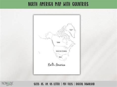 North America Map With Countries-outline Map-travel Tracker-map ...