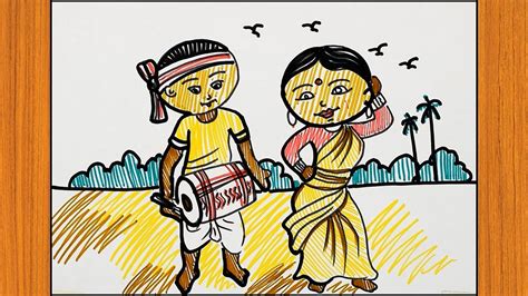 Assamese Bihu Dance Drawing Step By Step I How To Draw Bihu Dance Youtube