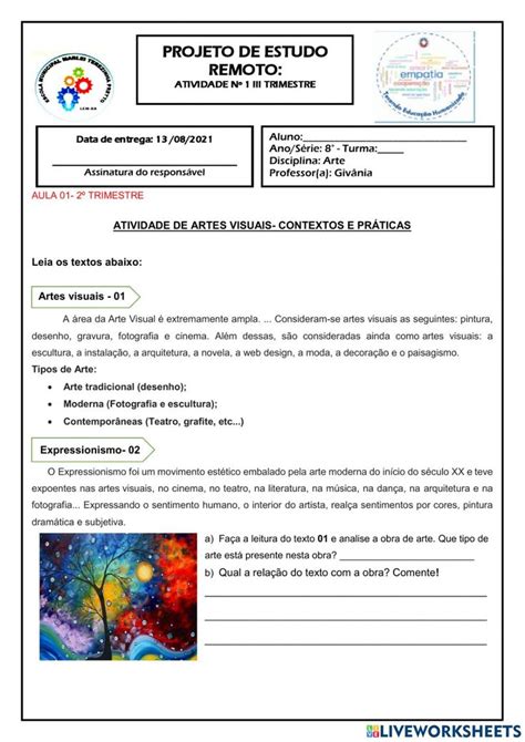 Atividade De Arte Ano Artes Visuais Worksheet Hot Sex Picture