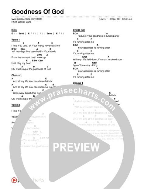 Goodness Of God Chords PDF (Rhett Walker Band) - PraiseCharts