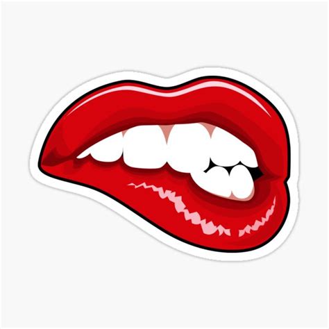 "Sexy Red Lipstick, Biting Lower Lip!" Sticker for Sale by Apartment12 ...