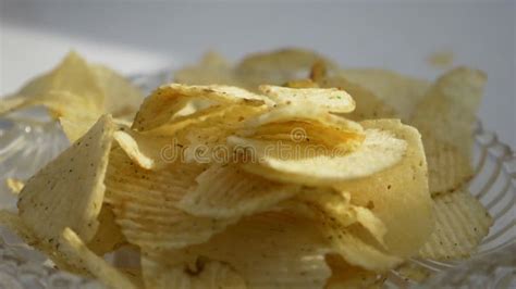 Potato Chips Rotating Bowl Of Potato Chips Turning Slowly Stock Video