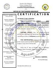 BRGY CERTIFACATION Farmer2 Docx Republic Of The Philippines Province