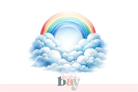 Watercolor Rainbow Clipart, Fluffy Cloud Graphic by Luv Bijou ...