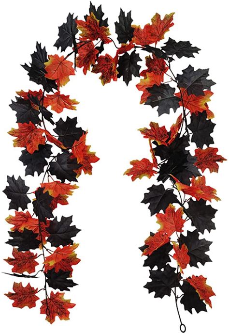 6ft Artificial Black And Orange Maple Leaf Garland Fall Hanging Maple