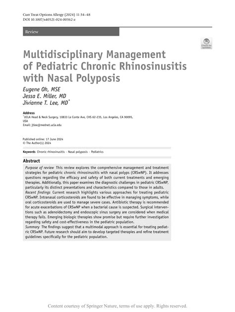 Pdf Multidisciplinary Management Of Pediatric Chronic Rhinosinusitis