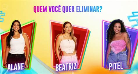 Enquete BBB 24 quem você quer eliminar Alane Beatriz ou Pitel