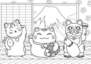 Coloriages de Maneki Neko faciles pour enfants Gratuits à imprimer