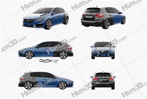 Peugeot 308 R Hybrid 2015 Blueprint Template 3dmodels