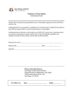 Fillable Online Voluntary 12 Pay Option Termination Form Fax Email