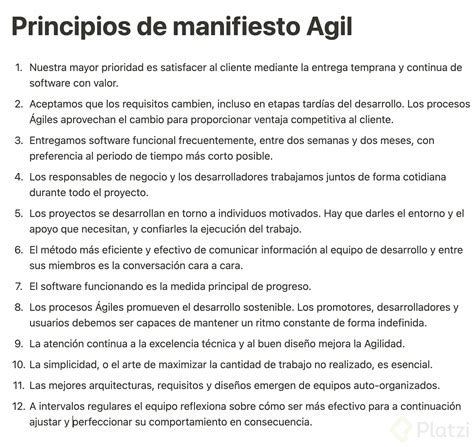 12 principios ágiles Manifiesto ágil Platzi