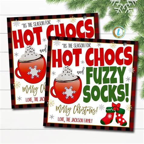 Christmas Gift Tags Hot Chocs And Fuzzy Socks Teacher Staff Employee Holiday Gift Xmas Sock