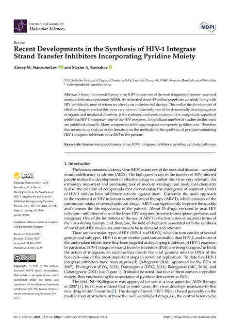 Pdf Recent Developments In The Synthesis Of Hiv Integrase Strand