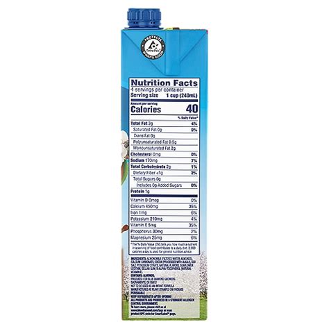 Blue Diamond Unsweetened Chocolate Almond Milk Nutrition Facts Besto Blog