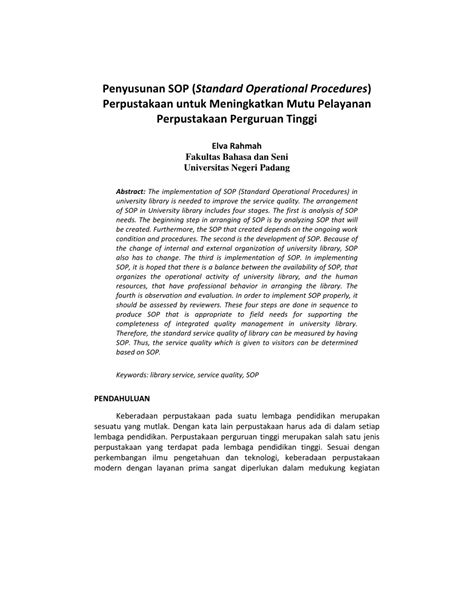 Pdf Penyusunan Sop Standard Operational Procedures Perpustakaan