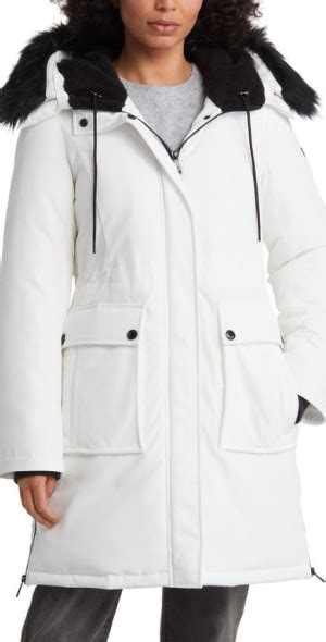 Sam Edelman Faux Fur Trim Parka In White At Nordstrom