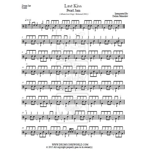 Pearl Jam Last Kiss Drum Score Drum Sheet Drum Note Drum