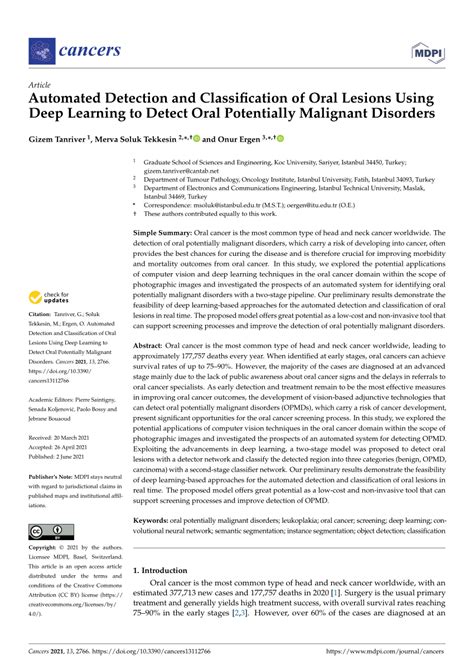 Pdf Automated Detection And Classification Of Oral Lesions Using Deep Learning To Detect Oral