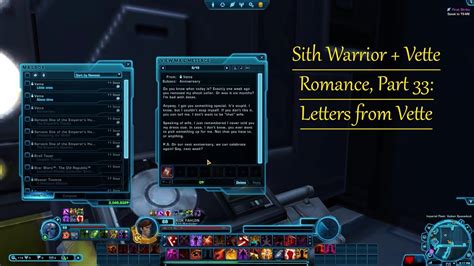 Swtor Sith Warrior Vette Romance Part Vette S Letters Youtube