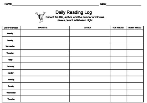 Daily Reading Log First Grade