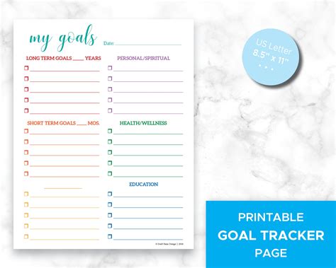 Printable Goal Planner Fun Colorful For Long Term Short Term Personal Goals Health Goals