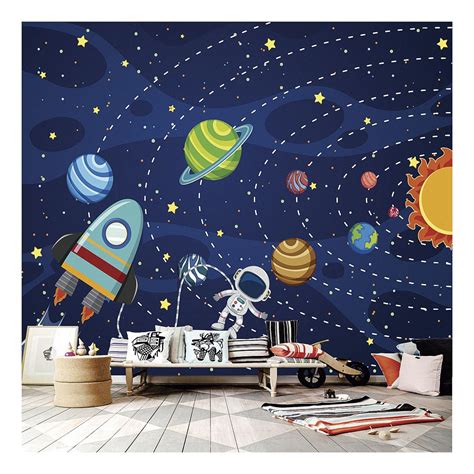 Papel De Parede Foto Mural Infantil Astronauta Planetas E Sistema Solar