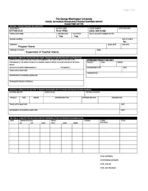 Fillable Online Gwu Travel Reimbursement Form George Washington