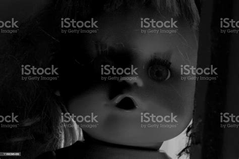 Horror Shot A Scary Doll On The Floor Halloween Night Horror Doll In Black And White Picture