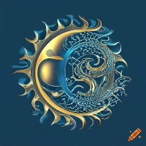 Sun And Moon Logo With Gold And Silver Swirling Patterns Depicting