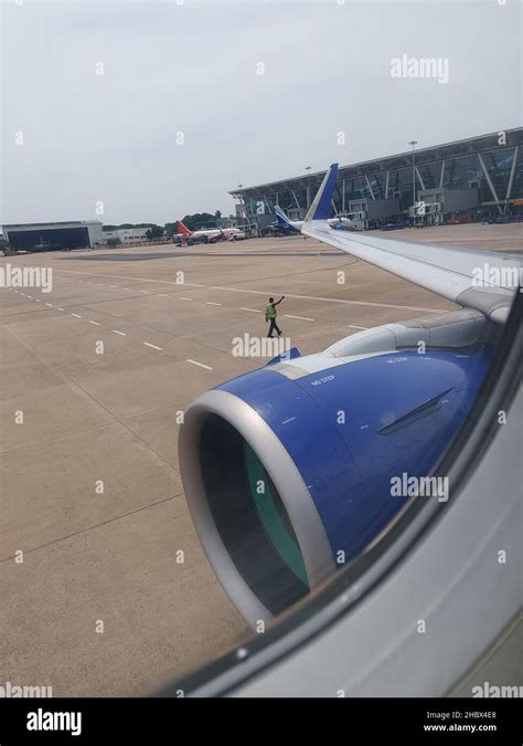 BANGALORE, INDIA - Jul 29, 2021: A view from a window of an indigo ...