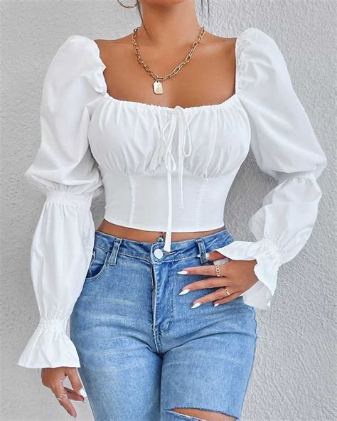 Ruffles Long Sleeve Crop Top Doll Up Boutique