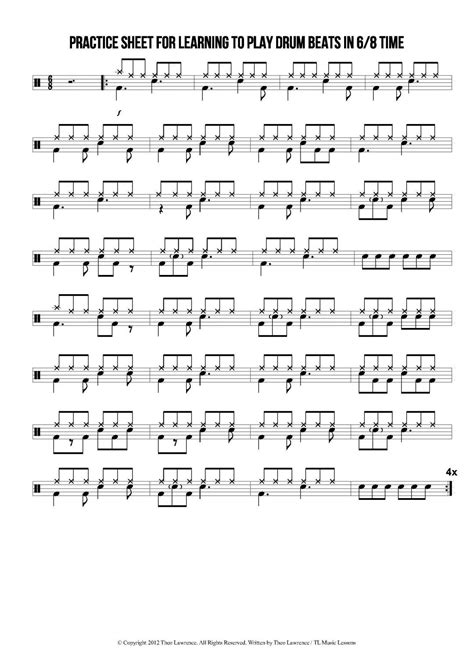 Practice Sheet For Learning To Play Drum Beats In 68 Time Learn