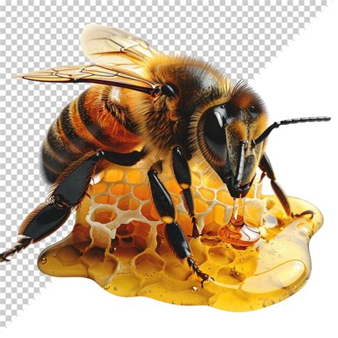 Jarro De Miel Dulce Con Abeja Aislada Sobre Un Fondo Transparente