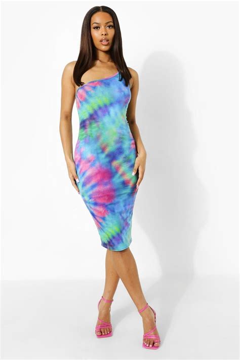 Tie Dye Strappy One Shoulder Midi Dress Midi Dress One Shoulder Midi