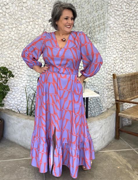 Vestido Longo Plus Size Estampado Manga Longa Madee Moda Plus