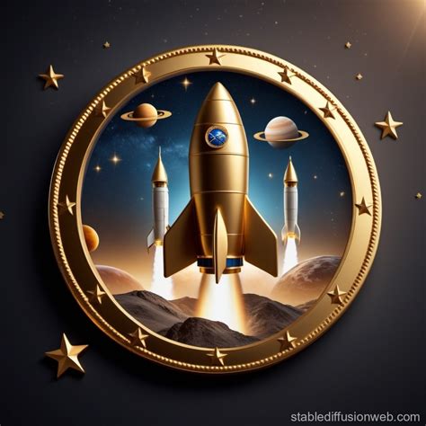 3d Rocket And Planets Badge With Gold Border Stable Diffusion Online