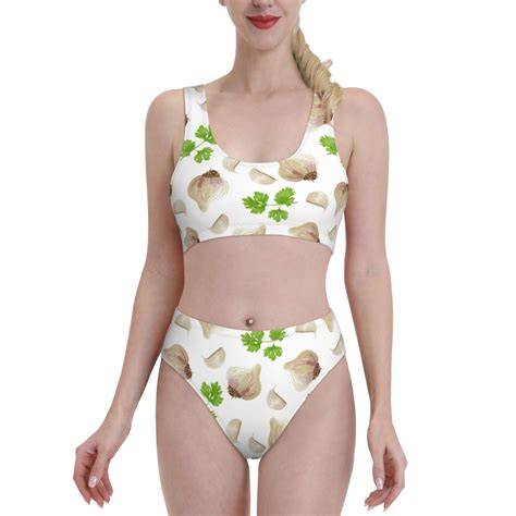 High Waisted Bikini Sets For Women Garlic Coriander Pattern Piece