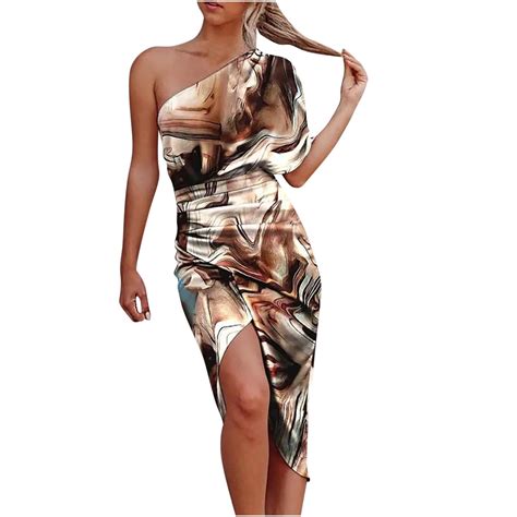 One Shoulder Bodycon Dresses For Women Asymmetrical Split Front Sexy Dress Trendy Ruched