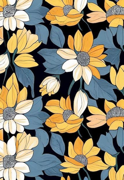 Premium Photo | A black background with a floral pattern with yellow ...