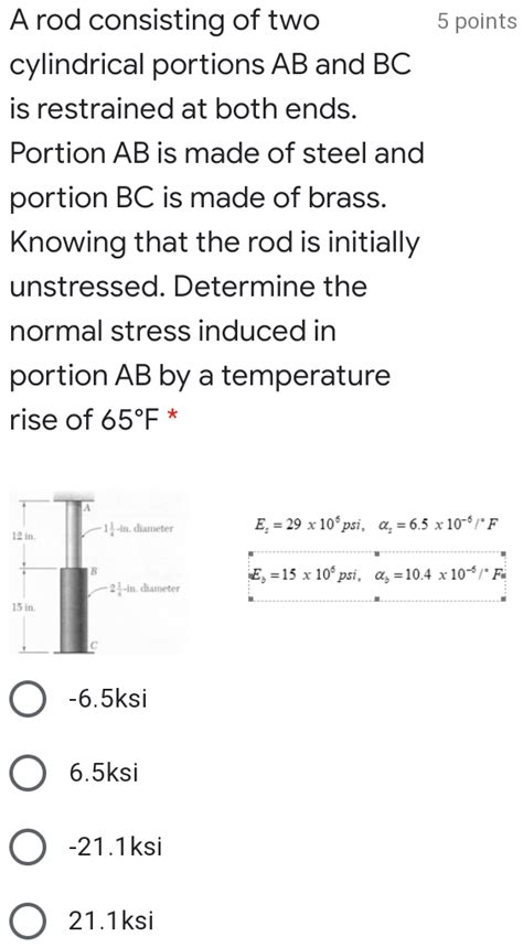 Solved Points A Rod Consisting Of Two Cylindrical Portions Chegg