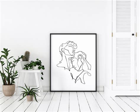 Gay Couple Print Minimal Nude Line Drawing Wall Art Printable Etsy