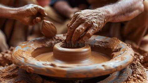 Artisan Potter Shaping Clay On Pottery Wheel Resplendent Stock