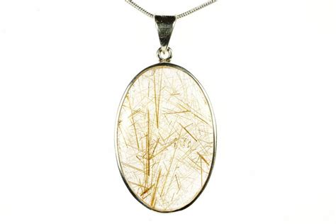 Glassy Rutilated Quartz Pendant Sterling Silver